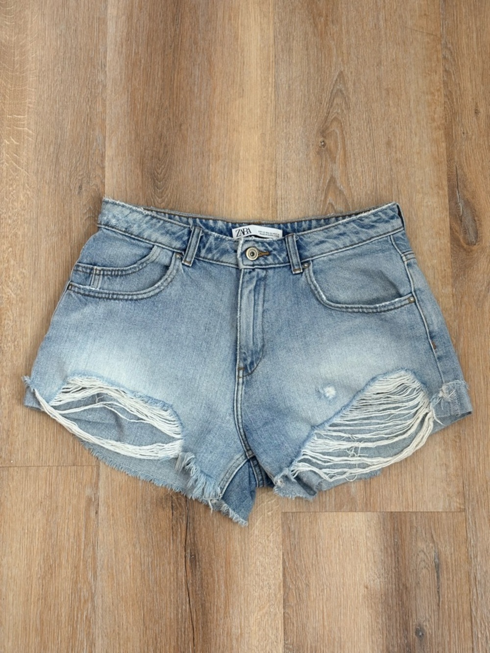 Zara Faded Blue Ripped Denim Cutoff Shorts